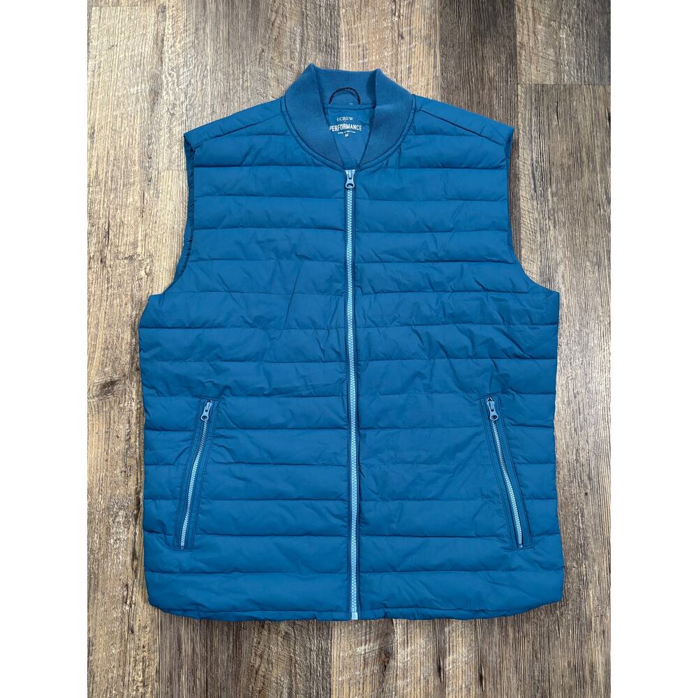 J.Crew Performance Mens Blue Puffer Vest Size M Quilted Full Zip